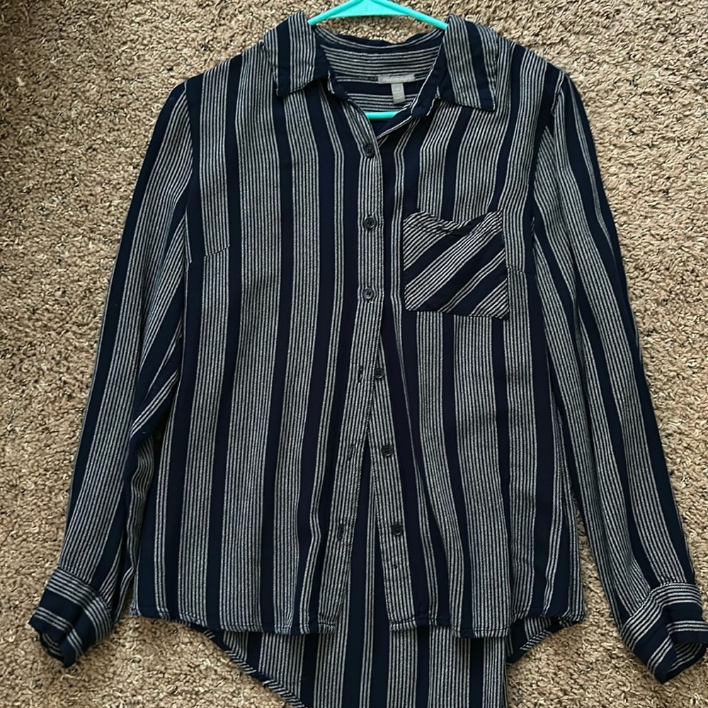 Charlotte Russe medium blue and white striped button down